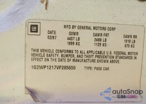 1997 Pontiac Grand Prix Gt из США, поврежденный, VIN 1G2WP1217VF285659